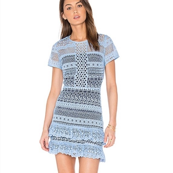 NWT PARKER Darcy Lace Tiered Hem Mini Dress Powder Blue Size XS - Picture 1 of 12